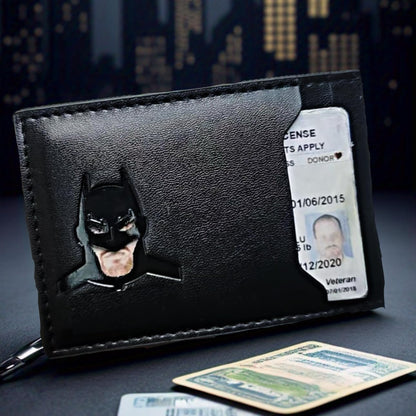 Leather Bat Wallet for Men - Stylish Superhero Design, Durable Bifold Wallet with Multiple Card Slots, Cash Compartment, and Iconic Logo - Gift for Father's Day, or Birthdays and Christmas (1PCS)