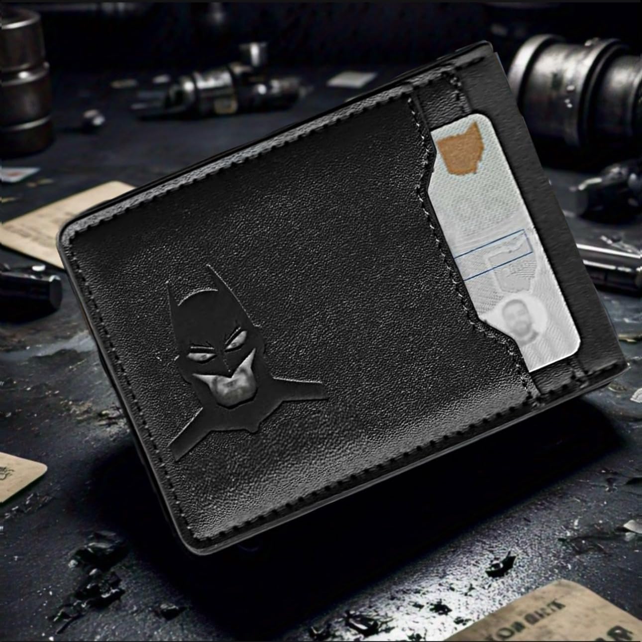 Leather Bat Wallet for Men - Stylish Superhero Design, Durable Bifold Wallet with Multiple Card Slots, Cash Compartment, and Iconic Logo - Gift for Father's Day, or Birthdays and Christmas (1PCS)