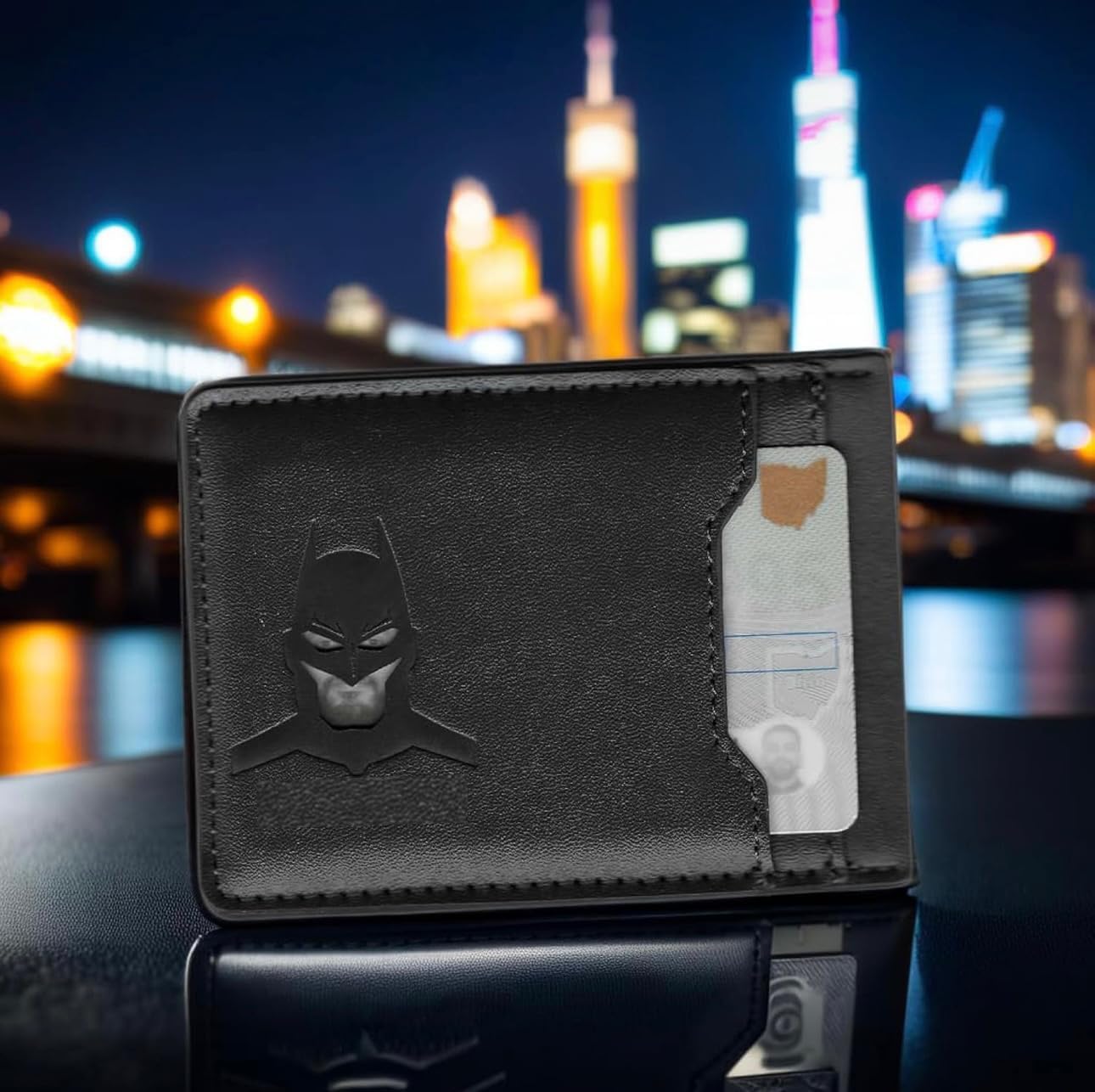 Leather Bat Wallet for Men - Stylish Superhero Design, Durable Bifold Wallet with Multiple Card Slots, Cash Compartment, and Iconic Logo - Gift for Father's Day, or Birthdays and Christmas (1PCS)